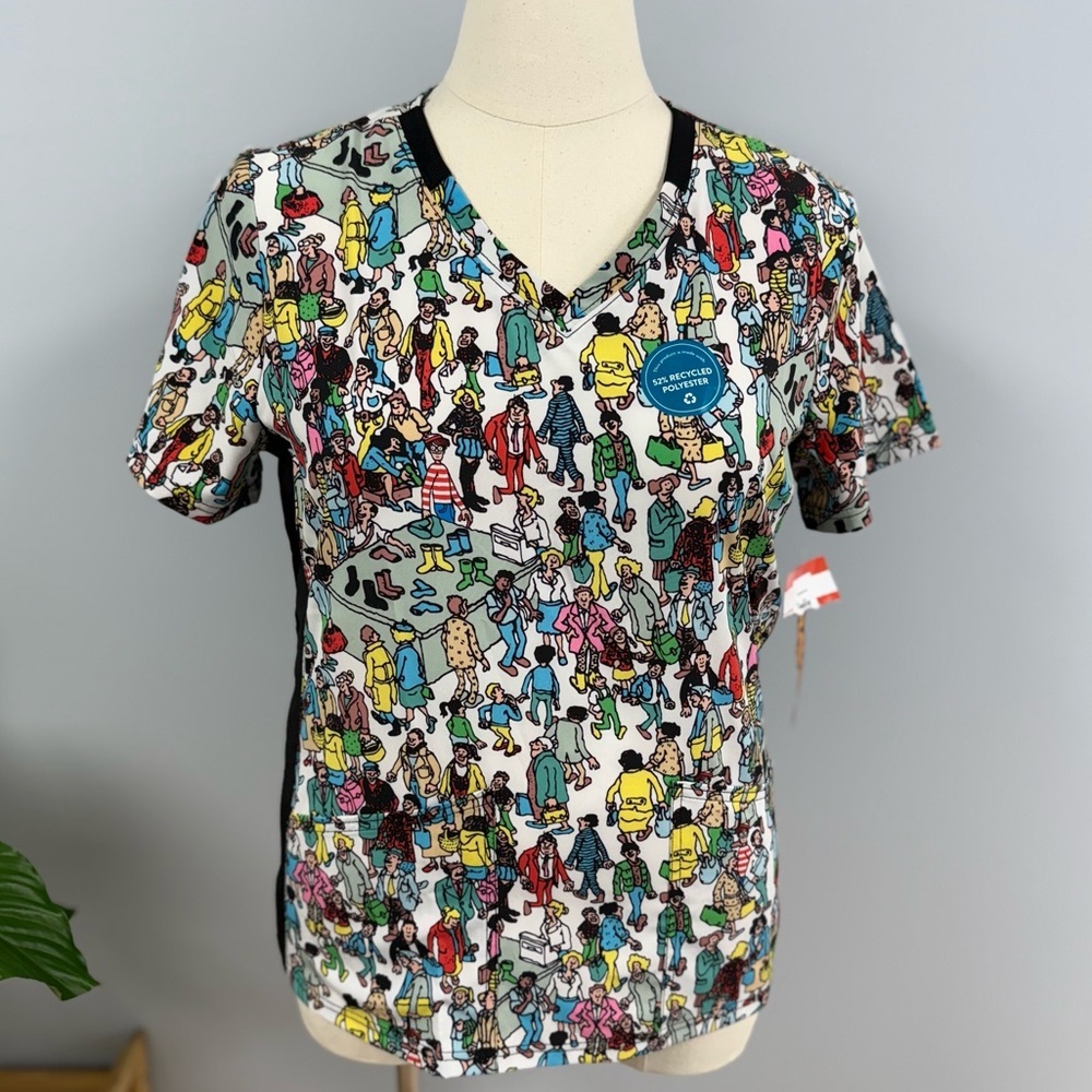 NWT Cherokee Tooniforms Scrub Top S Where’s Waldo Scrubs Nurse Uniform Vet CNA